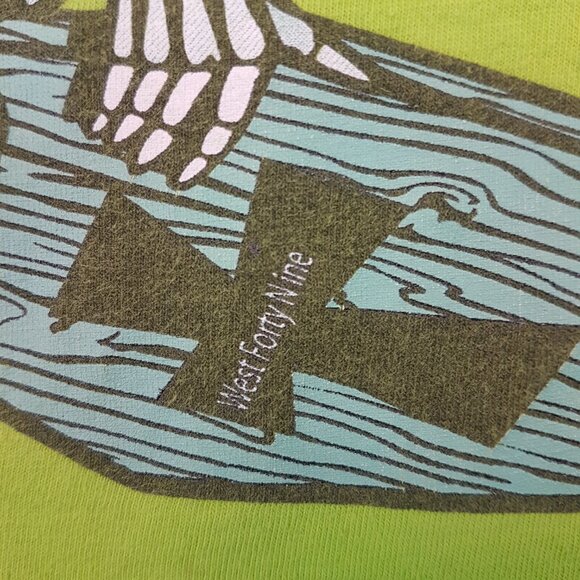 Vintage WEST 49 Tee Shirt Kids Medium US M Skateboard Skeleton Skull Lime Green - Picture 11 of 12